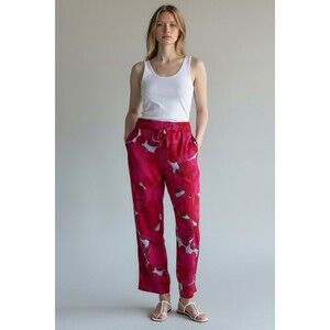 Joie pink floral straight wide leg cropped pants with drawstring and pockets